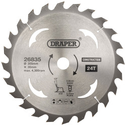 Draper 26835 TCT Construction Circular Saw Blade, 305 x 30mm, 24T