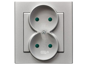 SONATA Gniazdo podwójne bez uziemienia z przesłonami z ramką srebro mat GP-2RP/38 OSPEL