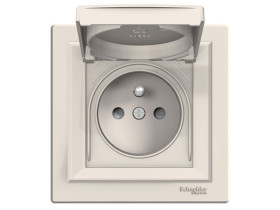 ASFORA Gniazdo pojedyncze z uziemieniem z przesłonami z klapką IP44 krem z ramką EPH2800623 SCHNEIDER ELECTRIC