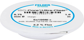 Cyna lutownicza bezołowiowa Felder ISO-Core "Ultra-Clear" Sn100Ni+ szpula Sn99,25Cu0,7Ni0,05 0.75 mm