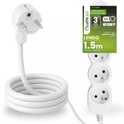 Przedłużacz Sieciowy Kabel z Uziemieniem Listwa Zasilająca 5 Gniazda 1.5m Biały Sznur Lendo Lumiled