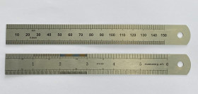Linijka, Jednostki brytyjskie, Jednostki metryczne, 6 in, 150 mm, Polerowane, Stal