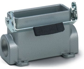 Surface mount housing, size HA10, aluminum alloy, M20, angled, longitudinal bow locking, IP65, 19448100