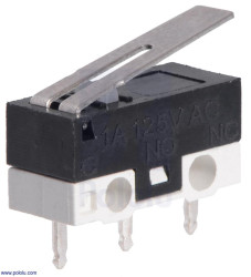 Pololu Mini Snap-Action Switch with 13.5mm Lever: 3-Pin, SPDT, 1A
