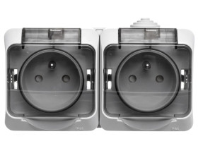 Cedar Plus Gniazdo hermetyczne podwójne z/u 16A IP44 szare WDE000624