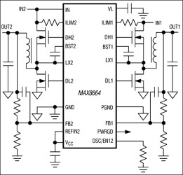Low-Cost, Dual-Output, Step-Down Controller with Fast Transient Response