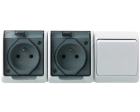 HERMES Gniazdo podwójne z/u 2x2P+Z+ łącznik jednobiegunowy biały 0327-21