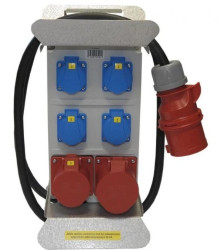 Rozdzielnica budowlana elCARRY C32-1104 IP44 w stojaku, 2m H07RN-F 5G4 z wt. CEE 32A, gniazda: 4x GK 230V, 1x CEE 16A 1x CEE 32A