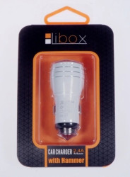Ładowarka samochodowa z młotkiem 2xUSB 2,4A biała LB0058 LIBOX