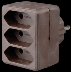 Safety plug, 3 x Euro sockets, brown