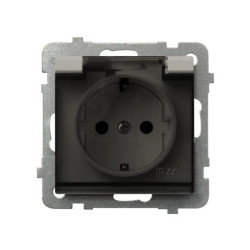 SONATA Gniazdo bryzgoszczelne z uziemieniem schuko IP-44 wieczko przezroczyste kaszmir GPH-1RS/m/82/d
