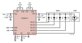 MAIN/CAM LED Controller with 64-Step Brightness Control in 3mm × 3mm QFN
