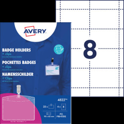 4822 Name badge, 60 x 90 mm, clip, with badge inserts, 25 pieces