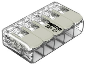 Cable connector, 5 pole, 0.14-4.0 mm², clamping points: 5, transparent/white, cage clamp, 32 A, 221-485