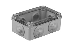 Puszka n/t hermetyczna 120x80x50 6 dławików IP65 pokrywa przezroczysta S-BOX 206-P