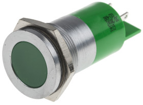 Lampka kontrolna do montażu panelowego 24V ac/dc, zielona 22mm LED Chrom Końcówka lutownicza RS PRO