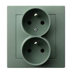AS Gniazdo podwójne z uziemieniem z funkcją niezamienności faz, kompletne z ramką zielony mat GP-2GC/84