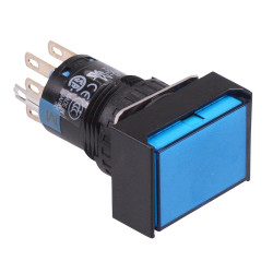 AL6H-A24PSC Blue 16mm 24V Latching Rectangle illuminated Push Button Switch IP65 DPDT