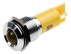 Lampka kontrolna do montażu panelowego 12V ac/dc, Żółta 16mm LED Chrom Końcówka lutownicza RS PRO