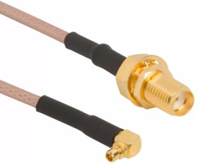 Coaxial cable, MMCX plug (angled) to SMA jack (straight), 50 Ω, RG-316, grommet black, 305 mm, 245106-01-12.00
