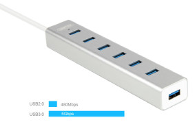 Unitek Y-3090, aktywny hub 7x port USB-A 3.0, wtyk USB-A, z zasilaczem