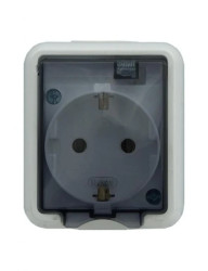 HYDRO Gniazdo hermetyczne pojedyncze z/u Schuko IP44 z klapką dymną białe 121441 /20szt./