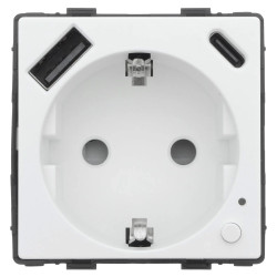 Gniazdko elektryczne z watomierzem - sterowanie WiFi + Bluetooth - Schuko - 2xUSB (A+C) 20W - biały - Tawoia Glass