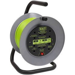 Sealey BCR153TG 15m Cable Reel with Thermal Trip 4 x 230V - Hi-Vis Green