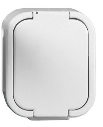 Bursztyn Gniazdo pojedyncze 2p+Z, Schuko, bryzgoszczelne z pokrywką IP44 kolor biały GNT-17B BI