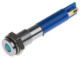 Lampka kontrolna do montażu panelowego 12V dc, niebieska 6mm LED Chrom Końcówka lutownicza RS PRO