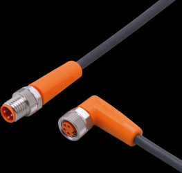 Sensor actuator cable, M8 cable plug, straight, A to M8 cable socket, angled, A, 3 pole, 1 m, PUR, black, 3 A, EVC262