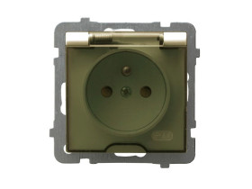 AS Gniazdo pojedyncze z uziemieniem z przesłonami IP-44 ecru wieczko przezroczyste GPH-1GZP/m/27/d OSPEL