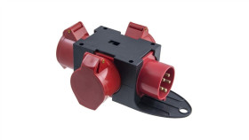 Rozgałęźnik Siłowy Na 3 Gniazda 5P 16A 400V / Wtyk 5P 16A Czarno-Czerwony Ip44