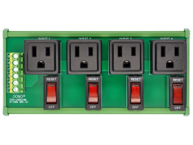 DIN Rail Mount AC 120V NEMA 5-15R 4 Receptacle Outlet Power Module, with Rocker Switch Thermal Circuit Breaker Overload Protecto
