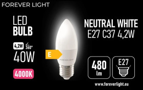 Żarówka LED E27 C37 4.2W 480lm 4000K klasa E Forever Light