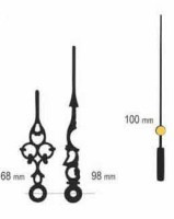 UM213Y.04CG Komplet wskazówek ażurowych: godzinowa 68mm, minutowa 98mm, sekundowa 100mm - ozdobne czarne