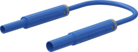 Safety measuring lead with (4 mm lamella plug, straight) to (4 mm socket, straight), 0.5 m, blue, silicone, 1.0 mm², CAT IV, 66.