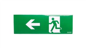 Piktogram Pm24 100X300 Strzałka Lewo Człowiek W Drzwiach Logo Awex (Iso7010)