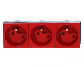 Gniazdo modułowe potrójne z blokadą i kluczem czerwone WP45X4577