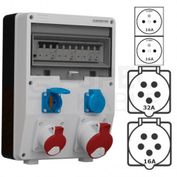 Rozdzielnica budowlana TD-S/FI hermetyczna IP44 Wyposażona + 32A/[5P] + 16A/[5P] + 2x230V/[2P+Z] Schuko DOKTORVOLT DV-1776-D