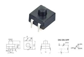 PRZEŁĄCZNIK BISTABILNY ON-ON-OFF 1A 30V wym.12mm x 12mm LAT