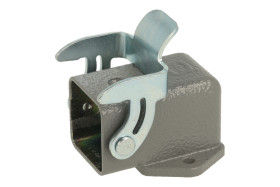 Obudowa złącza; Han A; 09200030801; 3A; metal; kątowe 90°; na panel; z 1 klamrą; szary; IP65; Harting; RoHS