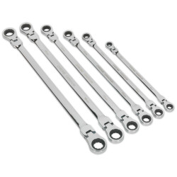 Sealey AK63832 Flexi-Head Double End Ratchet Ring Spanner Set 6pc Extra-Long