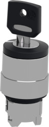 Key switch, 2 positions, unlit, latching, waistband round, black, front ring metal, 2 x 90°, mounting Ø 22 mm, ZB4BG2F034