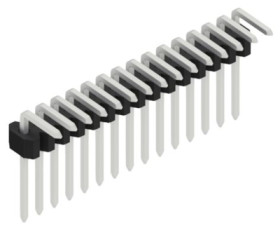 Pin header, 15 pole, pitch 1.27 mm, angled, black, 10061011