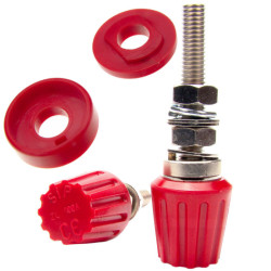 Zacisk labolatoryjny 100A M8 ABS 8mm 500V czerwony gniazdo z izolatorem