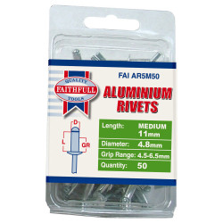 Faithfull FAIAR5M50 Aluminium Rivets 4.8 x 11mm Medium Pre-Pack of 50