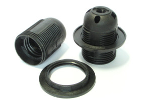 Oprawka plastikowa E27 250V z kołnierzem czarna