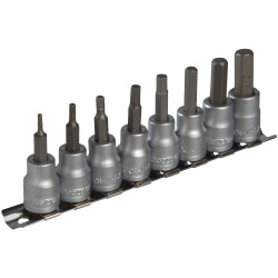 Teng M3811 Socket Clip Rail AF Hex Set of 8 3/8in Drive