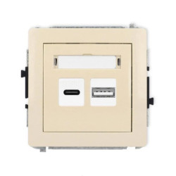 DECO Mechanizm ładowarki USB podwójnej USB C + USB A, 20W max., beżowy 1DCUSB-8